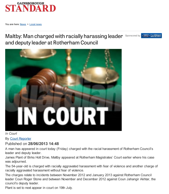 Maltby_ Man charged with racially harassing leader and deputy leader at Rotherham Council - Local news - Gainsborough Standard